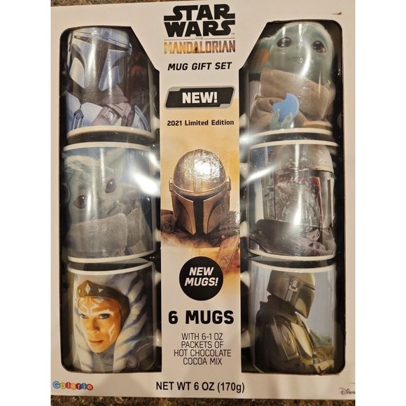 2021 Star Wars The Mandalorian 6 Mug Set Limited Edition w/ Cocoa Mix - Picture 1 of 10